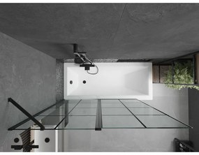Mexen Flip, 1-krídlová vaňová zástena 140 x 150 cm, 6 mm číre sklo-čierny vzor, čierny profil, 894-140-101-70-77