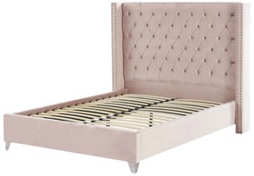 Zamatová posteľ 140 x 200 cm ružová LUBBON Beliani