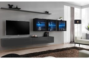Obývacia stena Switch XVII Sklo +LED Grafit/čierna
