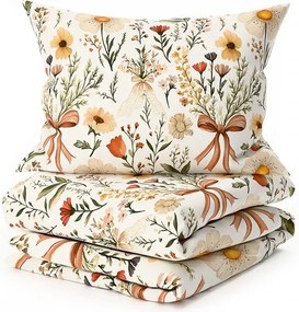 Sada krepových obliečok FLORAL RIBBON POLY farebné + plachta Jersey 180 x 200 cm svetlobéžové, dvojlôžko