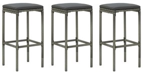 Barové stoličky s vankúšmi 3 ks sivé polyratan