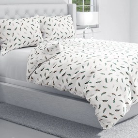 Biante Bavlnené posteľné obliečky Sandra SA-460 Zeleno-ružové pierka na bielom Jednolôžko 140x200 a 70x90 cm