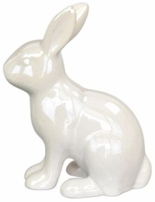 Veľkonočná dekorácia Biely zajac, keramika, 10,2 x 13 x 5,2 cm