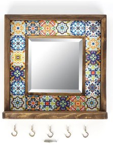 Nástenné zrkadlo s poličkou s rámom z kameňa 32.5x33 cm – Wallity