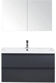 Kúpeľňový nábytkový set Evora 100 cm s keramickým umývadlom a zrkadlovou skrinkou antracitovo sivá matná