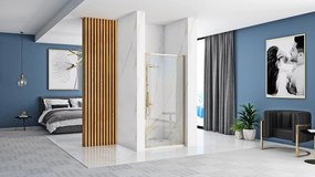 Jednokrídlové sprchové dvere REA RAPID SWING 90 cm pre inštaláciu do niky, zlaté/transparent - bez vaničky