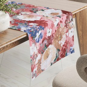 Biante Dekoračný behúň na stôl PM-054 Maľované kvety na ružovom 45x140 cm
