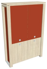 Vysoká skriňa Verno+ S 140 x 46 x 210 cm, kombinované dvere, agát / oranžová