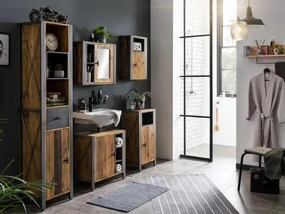 furniture-nabytek.cz - Masívna nástenná skrinka Detroit z recyklovanej borovice a kovu, lakovaná, hnedá – 40×20×60 cm