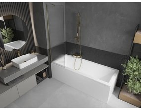 Mexen Next, vaňová zástena 1-krídlová 50 x 150 cm, fixné krídlo, 6 mm sklo s pruhmi, zlatý lesklý profil, 895-050-000-00-09-50