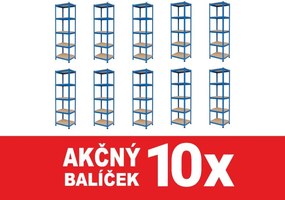 Akcia 10x Regál 180x40x40 cm lakovaný 5-policový, nosnosť 875 kg - modrý