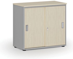Kancelárska skriňa so zasúvacími dverami PRIMO GRAY, 800 x 420 x 740 mm, sivá/breza