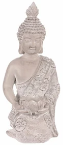 Dekorácia soška Budha kľačiaci, sivá, polyresin, 25 x 24 x 57 cm