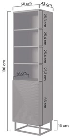 Regál Asha 50 cm na čiernom podstavci - artisan / rivier stone mat