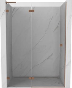 Mexen Lunar L, Otočné ľavé sprchové dvere 130 cm, 8mm číre sklo, medený matný profil, 834L-130-000-65-00-L