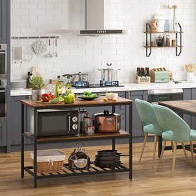 Kuchynský ostrovček, kuchynský regál s 3 policami, 120 x 60 x 90 cm, rustikálny hnedý