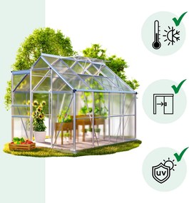 Záhradný skleník z polykarbonátu so základňou M4, 250x190x195cm, transparentná Gardebruk