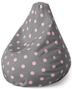 Sedací vak Pear ružové bodky na sivej - detský, sivá / ružová