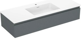 Mexen Rivel, kúpeľňová skrinka 120 cm s umývadlom Otis, 1 zásuvka, drážkovaná, grafitová matná/biela matná, 91A20-12023-1-BF66-W18M0