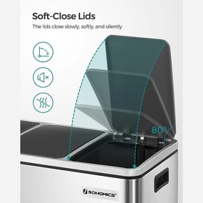 Odpadkový kôš, kôš na separovaný odpad, 54 litrov 3 x 18 L, strieborný