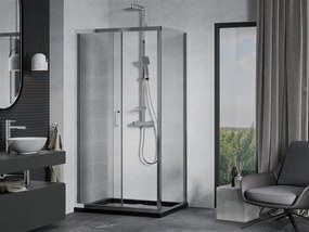 Mexen Apia sprchovací kút s posuvnými dverami 120 (dvere) x 100 (stena) cm, 5mm číre sklo, chrómový profil + čierna sprchová vanička s chrómovým sifónom, 840-120-100-01-00-4070