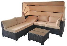 Veľký ratanový záhradný set Avenberg GALIA čierna/modrá + béžové poťahy