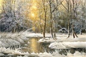 Obraz - Chalúpka v lese, olejomaľba (90x60 cm)