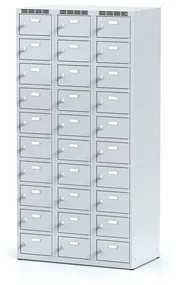 Alfa 3 Šatníková skrinka s úložnými boxami, 30 boxov, 1800 x 900 x 500 mm, cylindrický zámok, sivé dvere