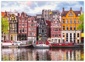 Sklenený obraz - Amsterdam, tanečné domy (70x50 cm)
