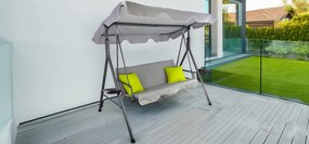 Garden Line ZÁHRADNÁ HOJDAČKA TYPU A 170 x 118 x 153 cm ŠEDÁ S LIME ZELENÝMI VANKÚŠIKMI A DRŽIAKMI NA POHÁRE