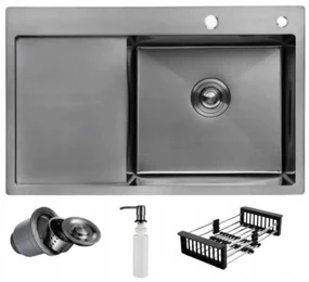 Erga HD, 1-komorový oceľový drez 780x490x210 mm, pravý, grafitová, ERG-MLS-HD7849RB