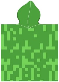 Detské plážové pončo - osuška s kapucňou Minecraft - motív Creeper - 100% bavlna - 50 x 115 cm - pre deti 3 - 6 rokov