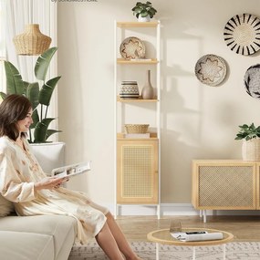 6-úrovňová knižnica, vysoká polica na knihy s dvierkami, farba dub a biela