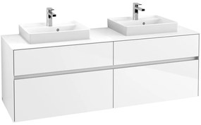 VILLEROY &amp; BOCH Collaro závesná skrinka pod dve umývadlá na dosku, 4 zásuvky, 1600 x 500 x 548 mm, Glossy White, C02100DH