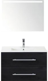 Kúpeľňový nábytkový set Sanox Stretto farba čela black oak ŠxVxH 81 x 170 x 39 cm s keramickým umývadlom a zrkadlom s LED osvetlením