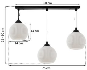 Závesné svietidlo Riffle Round, 3x biele sklenené tienidlo, b