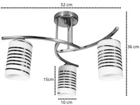 Stropné svietidlo Cobi, 3x biele sklenené tienidlo so vzorom, ch
