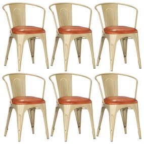 Jedálenské stoličky 6 ks hnedé pravá koža