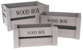Sada drevených debničiek Wood Box, 3 ks, sivá