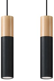 Závesné svietidlo Pablo, 2x drevené/čierne kovové tienidlo