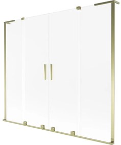 Mexen Velar L Duo, 2-krídlová posuvná vaňová zástena 170 x 150 cm, 8mm sklo námraza, zlatá lesklá, 896-170-003-32-50