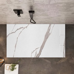 Obdĺžniková sprchová vanička z SMC kompozitu REA BAZALT CARRARA 100x80 cm, biely mramor