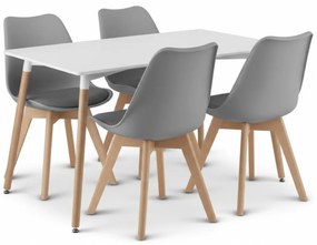 Jedálenský set 1 + 4, biely stôl ADRIA 120x80 cm + svetlosivé stoličky BALI MARK s bukovými nohami