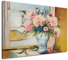 Gario Ručne maľovaný obraz Farebné kvety vo váze Rozmery: 120 x 80 cm