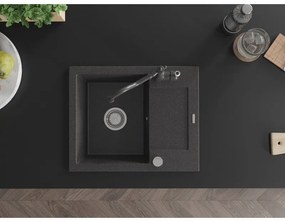 Mexen Enzo, granitový drez 576x465x174 mm, 1-komorový a drezová batéria Carla, čierna škvrnitá, 6506-76-670700-76