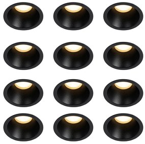 Sada 12 moderných zabudovaných bodových svetiel čiernych GU10 35 mm IP44 - Dept