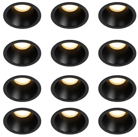 Sada 12 moderných zabudovaných bodových svetiel čiernych GU10 35 mm IP44 - Dept