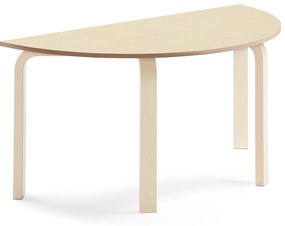 Stôl ELTON, polkruh, 1200x600x590 mm, linoleum - béžová, breza