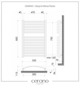 Cerano Paolo, vykurovacie teleso 850x550 mm, 568W, čierna matná, CER-LIV-WK-13-55