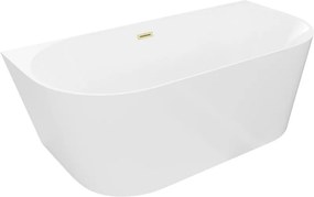 Mexen Oval Slim, voľne stojaca vaňa ku stene 170 x 80 cm, biela lesklá, zlatý matný prepad, 52661708000-55